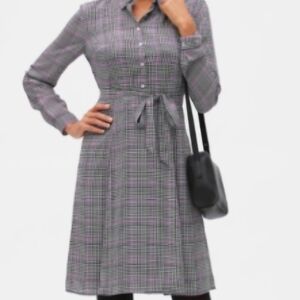 Banana Republic Gray Plaid Long Sleeve Dress